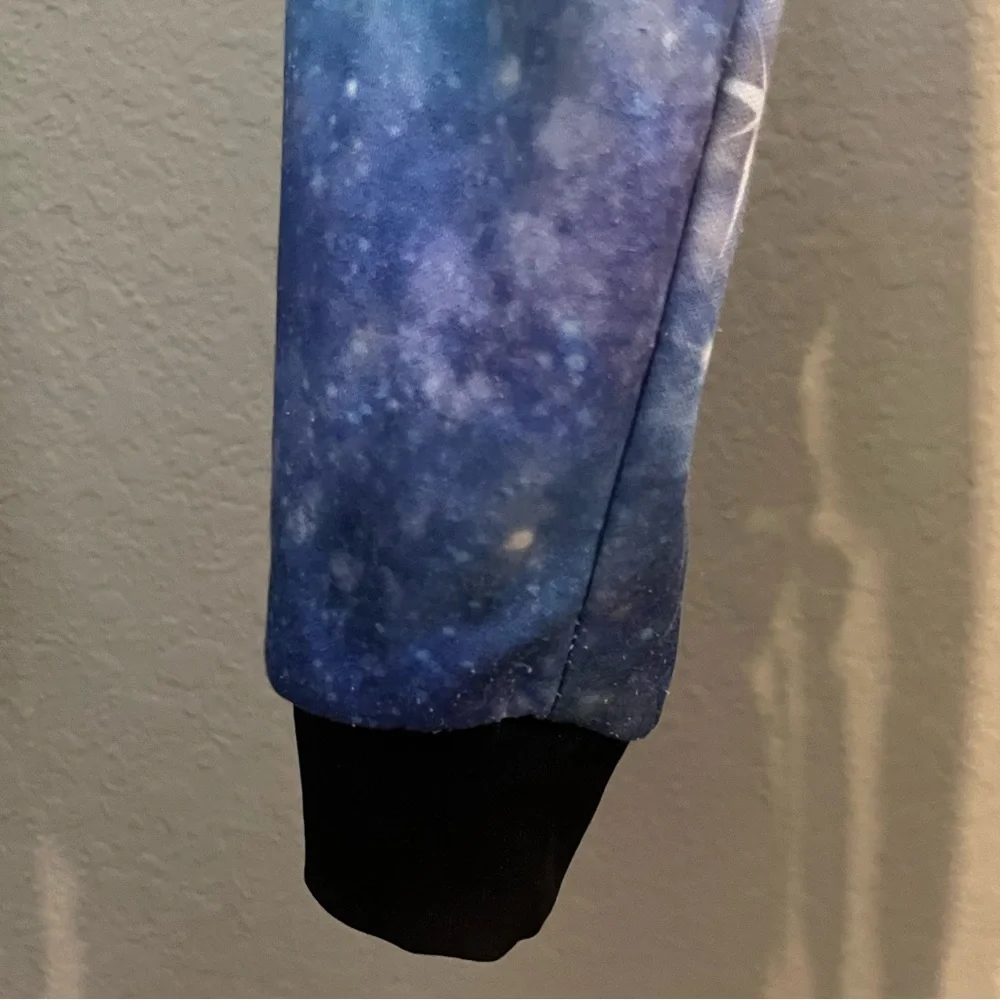 Planet Hollywood Blue Graphic Hoodie Size M Galaxy Sweatshirt Unisex Soft Space